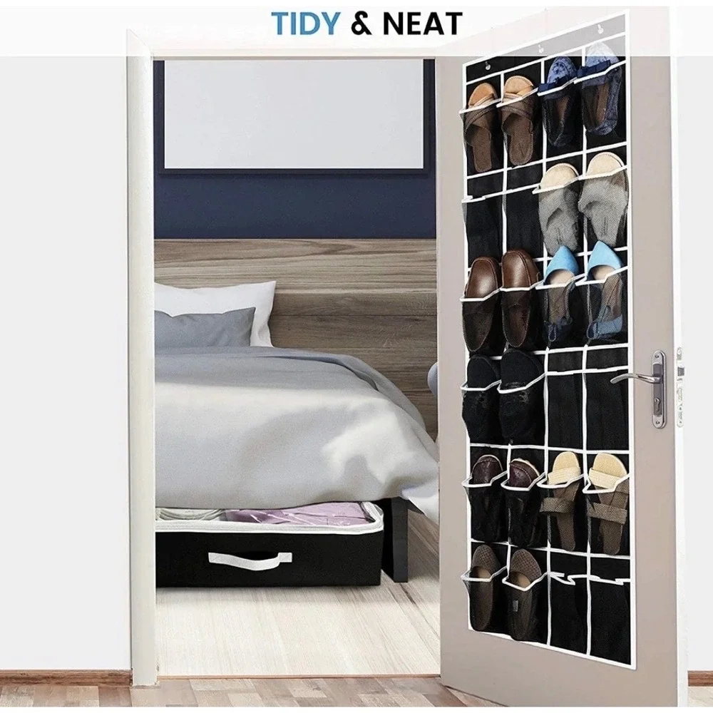 Zober 24 Pocket Over The Door Shoe Organizer Black Mesh Hanging Storage New‎